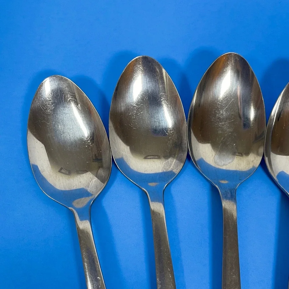 Vintage Stanley Rogers Stainless Soup Spoon 6 Silver Scroll Pattern Handle Japan